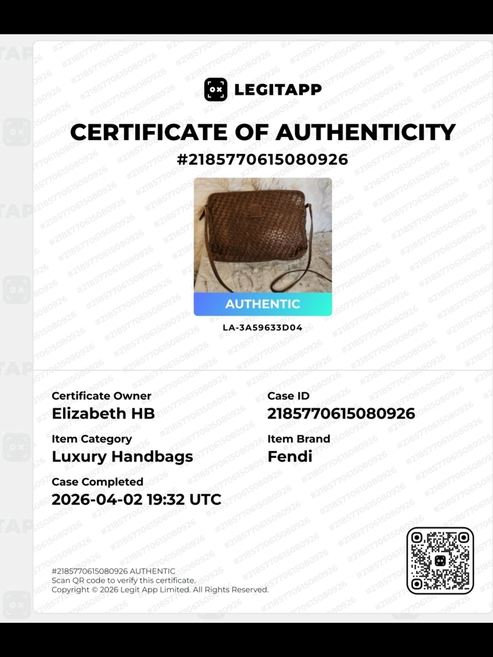 Fendi Brown Woven Leather Crossbody. Vintage Bag With COA - Picture 16 of 16
